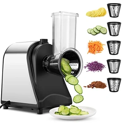 Imagen de Cortador de verduras eléctrico acero inoxidable 250 W para cocina con 5 tambores corte