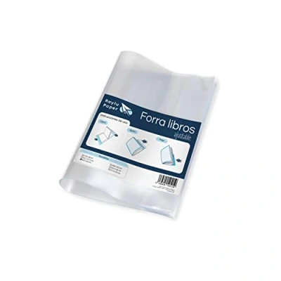Imagen de RAYLU PAPER Forro Ajustable para Libros con Tira Adhesiva, Forma de Libro Autoadhesivo Hecho PVC Resistente 130 Micras, Fácil y Rápida Instalación (28 x 53)