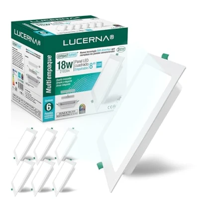 Imagen de LUCERNA Downlight LED techo empotrable cuadrado Focos interior cuadrados Plafon agujeros en PACK de 6 (Luz Fría (6500K), 18W)