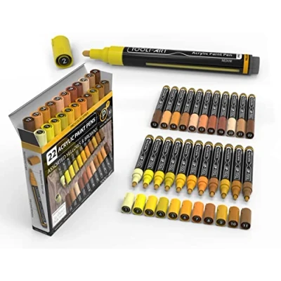 Imagen de Rotuladores de pintura acrílica Pro Color Series, juego 22 puntas medianas 0.118 in para pintar roca, vidrio, tazas, madera, metal, lienzo, no tóxico, secado rápido (amarillo)