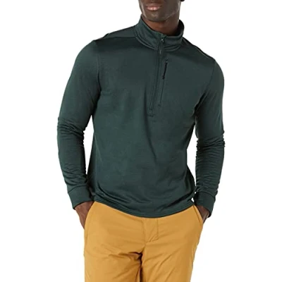Imagen de Amazon Essentials Sudadera técnica con capucha para esquiar y cremallera de un cuarto como capa intermedia Hombre, Verde, XL