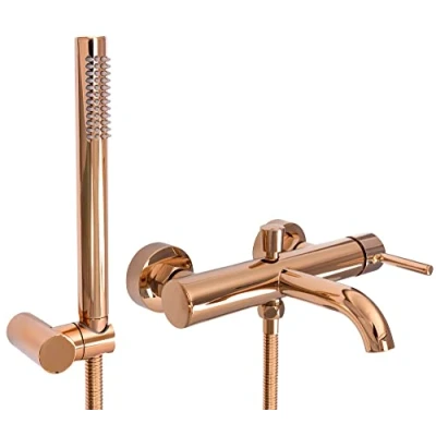 Imagen de Rea GRIFO de BAÑERA LUNGO ROSE GOLD Mezclador bañera con ducha latón para baño frío y caliente ajustable (oro rosa)