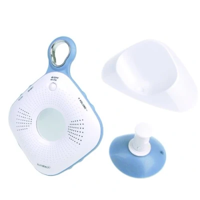 Imagen de Sunstech RPSW20WT Radio portatil de ducha con espejo, incluye ventosa, color blanco/azul
