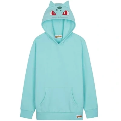 Imagen de Pokemon Sudadera Niño Sudaderas con Capucha Adolescente Cómoda Bolsillo Canguro Regalos Anime para Niños (11 12 Años, Turquesa Bulbasaur)