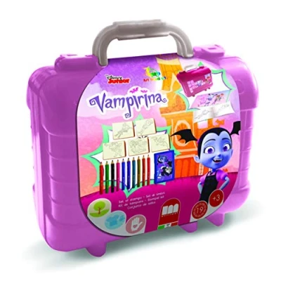 Imagen de Multiprint Maletín Travel Set Disney Vampirina, Made in Italy, álbum para Colorear, con Rompecabezas y lápices, Sellos Infantiles, Madera Goma Natural, Tinta Lavable no tóxica, Idea Regalo,