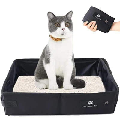 Imagen de Arena para Gatos Plegable, de Viaje Portátil, Inodoro Gatitos Impermeable y Fácil Limpiar Viajes Camping al Aire Libre en Interiores, Tamaño Grande, 45 * 35 cm (Negro)