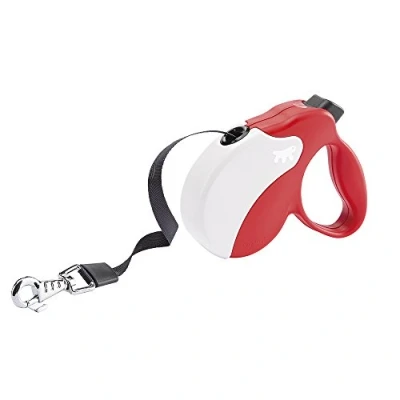 Imagen de Ferplast Correa Perro Extensible Amigo Small, Pequeños de hasta 15 Kg. Cinta máx 5 m. Botón Bloqueo y liberación único, Rojo, Cubierta Blanca