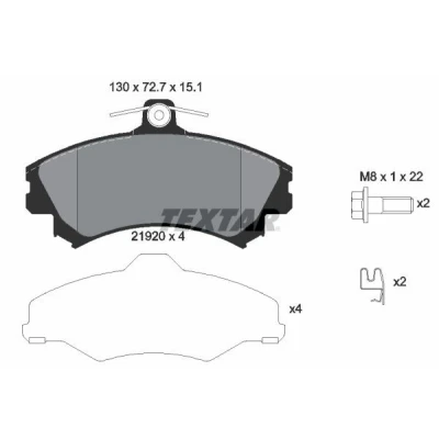 Imagen de TEXTAR 2192001 Juego de pastillas freno con avisador acústico desgaste tornillos pinza accesorios VOLVO: S40 I, V40 Familiar