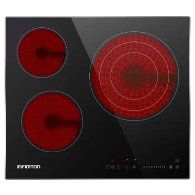 Imagen de INFINITON VITRO A3F Placa de vitrocerámica, 3 Zonas, 9 Niveles potencia, Modo Boost, Control táctil, Luz calor residual, Bloqueo intantíl