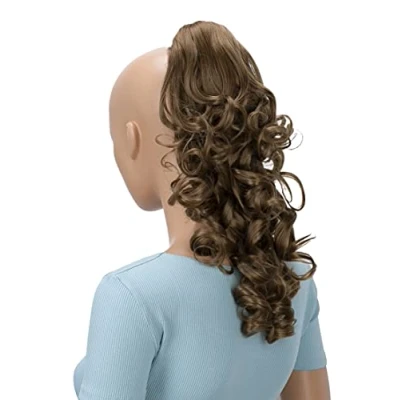 Imagen de CAISHA 40cm Postizo Trenza Coleta Extensión De Cabello Voluminoso Ondulado Marrón Medio H205