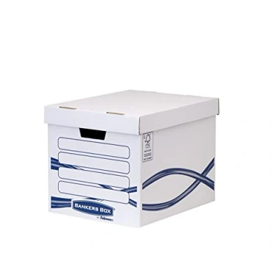 Imagen de Bankers Box Caja de almacenamiento básico, Grande 100 por ciento reciclado Contenido del pack 10 Blanco/Azul
