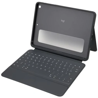Imagen de Logitech Rugged Folio para iPad (7.ª, 8.ª y 9.ª generación) Funda con teclado protectora, Disposición QWERTY Italiano Negro
