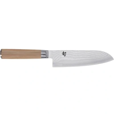 Imagen de KAI Shun Classic White Santoku 18 cm longitud de la hoja cuchillo Damasco 32 capas núcleo VG MAX 61 (±1) HRC Mango madera Pakka Hecho en Japón cocina japonés forjado