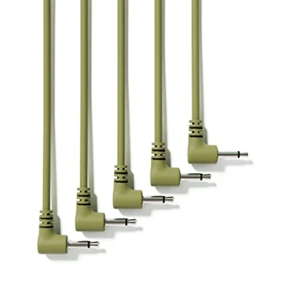Imagen de ExcelValley 5 Pack Cables de Conexión Mono Modulares Ángulo Recto 3,5mm 1/8&quot; Eurorack Sintetizador [Verde Militar 200 cm 79&quot;]