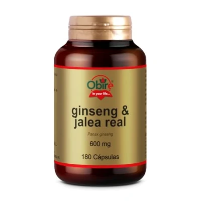 Imagen de Obire Ginseng + Jalea Real 600 mg 180 Cápsulas Ayuda a Aumentar tu Rendimiento Físico y Mental para Combatir el Cansancio Rico en Vitaminas Minerales