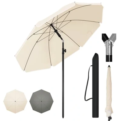 Imagen de WOLTU Somrilla de Jardin Ø 175 cm, Parasol Grande Ajustable Altura y Angulo, para Playa, Terraza, Piscina, Mercado Patio, Proteccion Contra UV, Beige
