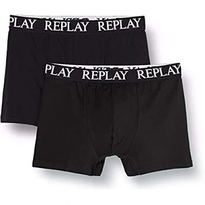 Imagen de Replay Boxer Style 01/C Basic CUFF LOGO 2PCS BOX Culotte, Hombre, Talla: Large, Black