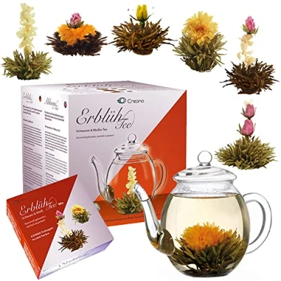 Imagen de Creano Un Mix de Té Flores &quot;Flores té&quot; Set Regalo con Jarra Cristal blanco y negro (6 Tipos diferentes)