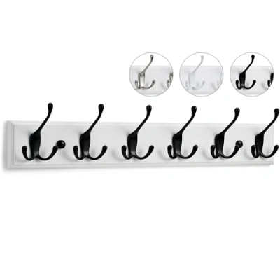 Imagen de LARHN Perchero Pared Blanco y Negro 6 Colgadores Triples 59 cm Percheros de Diseño para Recibidores, Entradas, Dormitorios Modernos, Habitaciones Infantiles Baños
