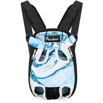 Imagen de Pawaboo Mochila del Perro Adjustable Bolsa Delantera Pet Front Cat Dog Carrier Backpack/Piernas Afuera &amp; Fácil de Ajustar para Viajar, Senderismo, Camping, Talla L Azul Marble