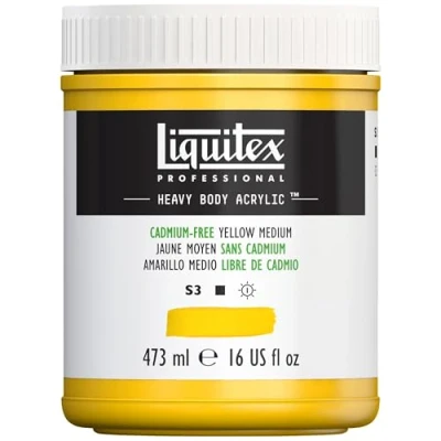 Imagen de Liquitex pintura acrílica profesional Heavy Body cuerpo espeso, tarro de 473 ml, color amariilo libre cadmio medio