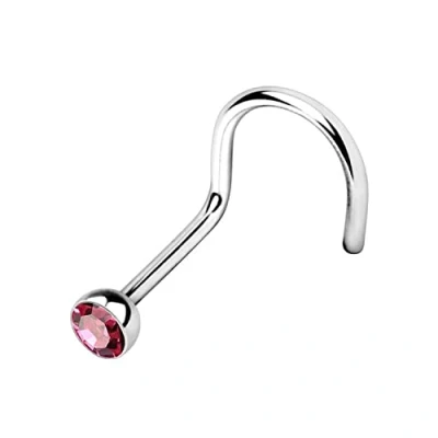 Imagen de WARRIOR Piercing para la Nariz Espárrago Curvo con Bola de Cristal checo Acero quirúrgico 316L estéril 22G (0,8 mm) Longitud 6,5 mm x 2,5 PBS 002 (Rojo)