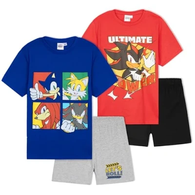 Imagen de Get Trend Pijama Niño Corto 2 Pack Pijamas Niños Verano Suave y Transpirable Camiseta Pantalones Cortos Regalo para Chico (7 8 Años, Multi Sonic)