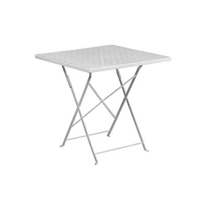Imagen de Flash Furniture Mesa de Patio Plegable Acero para Interiores y Exteriores, Cuadrada, 28 Pulgadas, Color Blanco