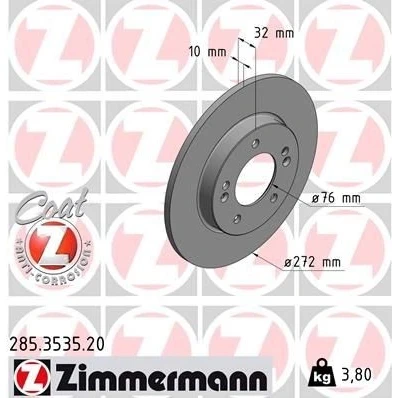 Imagen de ZIMMERMANN COAT Z 285.3535.20 Disco de freno 272 10 7/5 5 114 macizo revestido HYUNDAI: i30 III Hatchback, Familiar, KIA: Ceed Hatchback