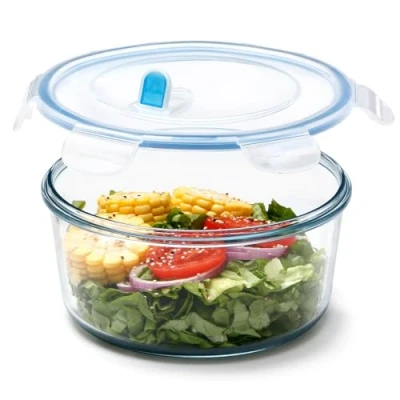 Imagen de NUTRIUPS Recipientes herméticos de vidrio para almacenamiento alimentos 1,6 L con tapas, juego redondo alimentos, sin BPA, preparación comidas, viajes, congelador,