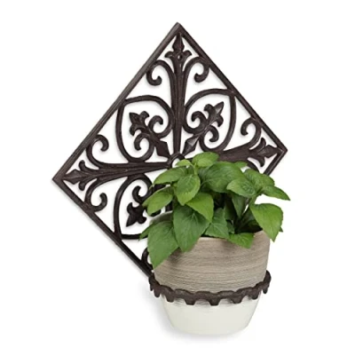 Imagen de Relaxdays Soporte Macetas Pared de Estilo Antiguo, Hierro Fundido, Marrón Oscuro, Ø 13 cm