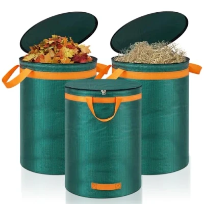 Imagen de Eurhomewit Bolsas de basura jardín, 3 x 272L para jardín con Asas y Tapa, Sacos Jardin Reutilizables Estables