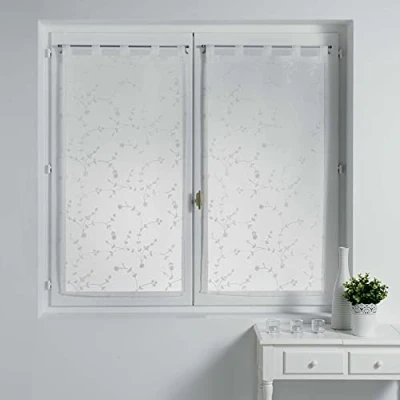 Imagen de Douceur d&#039;Intérieur, Par Recto pasante de, con Visillo Bordado, diseño de pequeñas Flores, Color Blanco, 2 x 60 90 cm