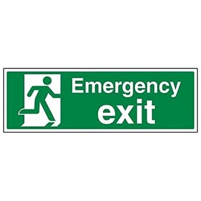 Imagen de Señal de salida emergencia en inglés VSafety Signs (21015BJ R), con lema «Emergency Exit»; plástico rígido, horizontal, 450 x 150 mm color verde
