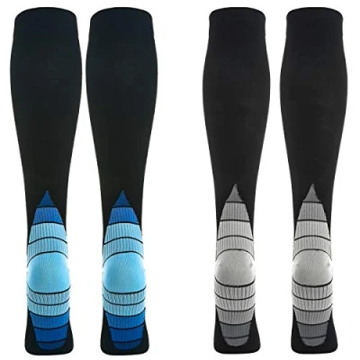 Imagen de Weekend Peninsula 2 Pares Calcetines/Medias de Compresión para Hombres y Mujeres, Running, Deporte, Correr, Senderismo, Volar, Viajar, Varicosas, Embarazo Médicos (43 46, Azul+Gris)