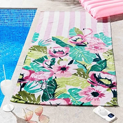 Imagen de Sassy B Toalla de Playa algodón con Rayas flamencos Tropicales, 75 x 160 cm, Color Rosa