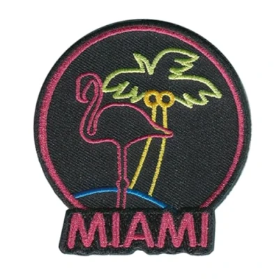 Imagen de Miami Flamenco Palma Animal Parches Termoadhesivos Bordados Aplique Para Ropa, Tamaño: 5 x 5,3 cm