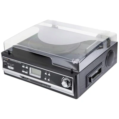 Imagen de Technaxx Bluetooth 2.0 Tocadiscos de Vinilo y Convertidor Cassette TX 22+ con Reproductor Incorporado Altavoces Estéreo Archivos Música MP3/WMA, 3 Velocidades, Enchufe aux in
