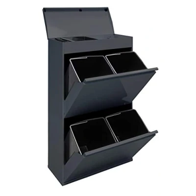 Imagen de Arregui Top CR624 B Cubo de Basura y Reciclaje Acero 4 Compartimentos con Bandeja Superior 4x17L (68L) Cubos Cocina Contenedores para Casa u Oficina antracita