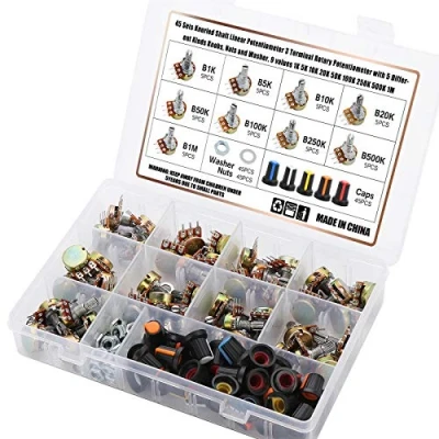 Imagen de 25 Pcs Potenciómetro Ohm, Lineal Cónico Rotativo Kit, 3 Terminales Potenciometro de B Tipo Estéreo Audio (B1K 500K ; 1M)
