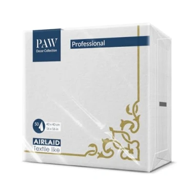 Imagen de PAW Servilletas Papel Airlaid (40 x 40 cm) I 50 Piezas de Tela Ideal para Bodas, Bautizos, Comuniones, Cumpleaños Decoración Mesa Similar al Tejido Marco Elegante Dorado