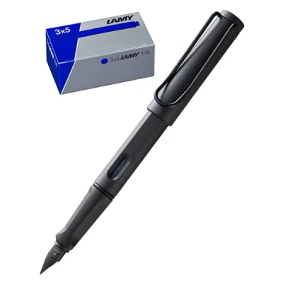 Imagen de Lamy juego de 1 pluma estilográfica Safari 017 en umbra para zurdos y 3 cartuchos tinta T10 cartón original, color la azul