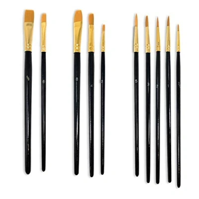 Imagen de MSC Juego de 10 Pinceles Nailon para el Cabello, Acuarela, óleo, Gouache, Pintura acrílica, cerámica, Arte Manualidades (Negro)