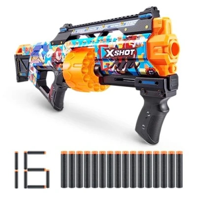 Imagen de X Shot Skins Last Stand Blaster Modern Sonic Skin by ZURU The Hedgehog Design con 16 Dardos, acción de Fuego Golpe, tecnología Dardos Bolsillo Aire, Lanzador Espuma Juguete