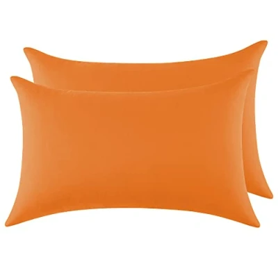 Imagen de Funda Almohada 100% Algodón 40x70 cm 2 PCS, Juego de Suave Puro Algodón, Sin Cremallera Cepillada con Cierre sobre Naranja