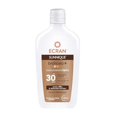 Imagen de Ecran Sunnique Leche Protectora Solar Broncea+ FPS 30, Protección Media UVB y UVA, Activa el Bronceado Natural, Sin Autobronceador, con Tecnología PureBronze, Resistente al Agua 370 ml