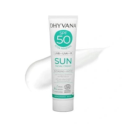 Imagen de Dhyvana Protector Solar Facial SPF50 Sun ideal para alta exposición solar. Filtros Minerales. Pieles normales y sensibles 50ml