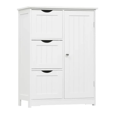 Imagen de EUGAD Mueble Baño con Cajones, Armario de Estante Ajustable, 3 Unidad Almacenamiento Baño, Salón, Habitación y Cocina, Cómoda Blanca, Madera MDF, 60x30x81 cm