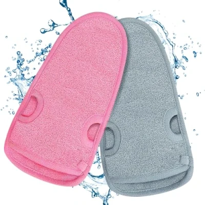 Imagen de 2 Pieza guantes exfoliantes, Guante exfoliante corporal, de masaje, esponja ducha para y Hombre Señora Mujer Limpiar Masajee Spa (Gris+Rosa)