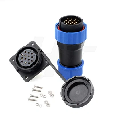 Imagen de HangTon HE29 14 pines impermeable IP68 conector circular al aire libre roscado macho hembra soldadura enchufe panel zócalo 4 tornillos (14 10A 380V)